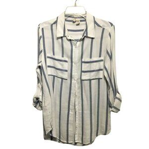 Japna Blouse Rolled Cuff 3/4 Sleeve Striped Cotton Blend Tunic  Women's Sz Large